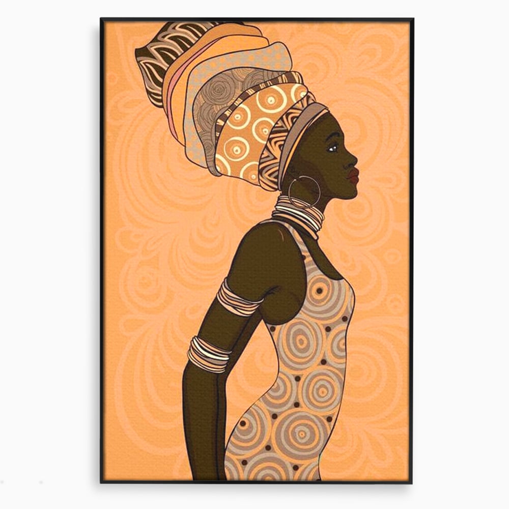 Tablou canvas cu tablou canvas portret femeie africana, in rama de aluminiu negru